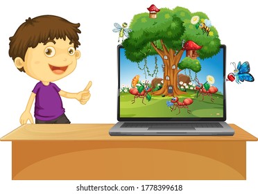 Animal kingdom on laptopn screen illustration
