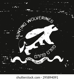 Animal label collection. Wolverine.  Vintage style forest animal stamps. Grunge background. Vector illustration.