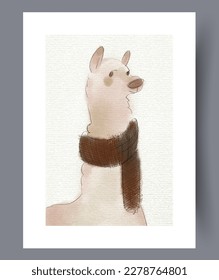 Animal lama pastel fauna wall art print. Contemporary decorative background with fauna. Printable minimal abstract lama poster. Wall artwork for interior design.