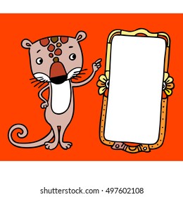 Animal. Leopard with frame on red background. Graphic art for design.