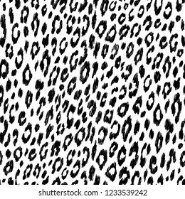 Animal leopard fur seamless pattern. Black and white vector illustration background. Can be used for textile, home decor, wallpaper, wrapping paper, greeting card backdrop, phone case print.