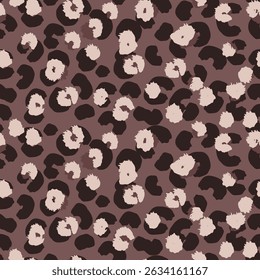 Animal leopard inspired seamless pattern with bold spots, organic shapes on a brown background. Abstract stylized print for fashion design, modern decor, and artistic branding projects.