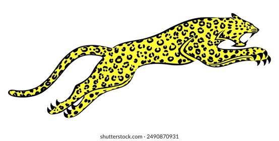 Animal leopard in a jump icon on a white background.	