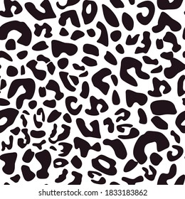 Animal leopard print seamless pattern, abstract black and white spotted print, leopard or cheetah fur texture, wild animal skin fur vector camouflage background, Jaguar or panther fur surface design