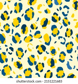 Animal leopard vector pattern. Blue and yellow leopard print. Wrapping paper. Textile design.