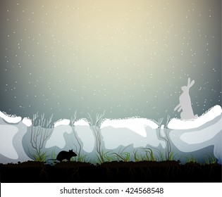 animal life in winter, life under the snow and above, vector