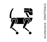 Animal like robot black glyph icon. Cyborg dog, mechanical pet. Innovative drone. Cyberpunk movie, sci fi game. Futuristic technology. Silhouette symbol on white space. Vector isolated illustration