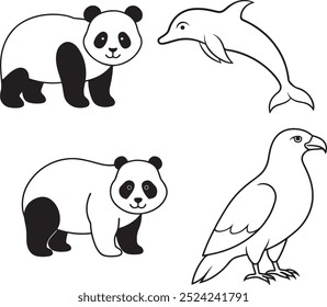 Animal Line art set  Vector Illustration white background 