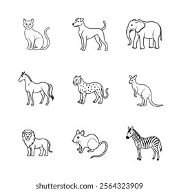 animal line art vector on white background