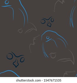 Animal line gravure in modern style. Vector isolated illustration. Outline symbol collection. Symbol, logo illustration. Animals faces engraving pattern. Creative vector illustration for any purposes