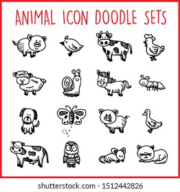 Animal Line Icon Doodle Sets
