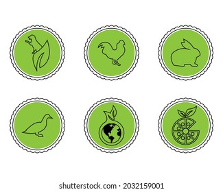 animal line icon set in green circle for food products