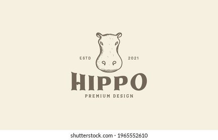 animal lines vintage head hippo logo vector symbol icon design graphic illustration