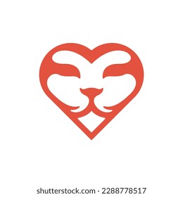 Animal lion face with love unique modern logo