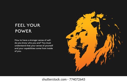 Animal lion head concept vector flat poster design. Motivational illustration with place for text