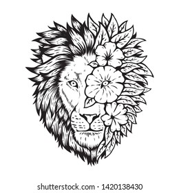animal lion head with floral design