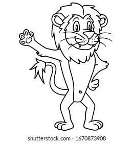 animal lion. vector illustration. For pre school education, kindergarten and kids and children. Coloring page and books, zoo topic. african big cat waving hand or paw and smiling happy face, friendly