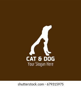 Animal Logo. Cat engraved in a White Dog. Animal logo Concept. Brown Background