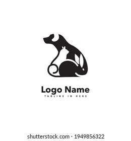 Animal logo, cat, rabbit in dog's arms, suitable for farm, farm, pet food shop
