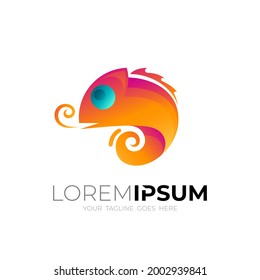 Animal logo with Chameleon icon template, orange color