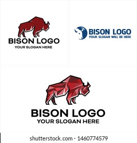 Animal logo design bison polygonal red and head blue illustration vector suitable for symbol fitness sport emblem