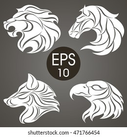 Animal logo design collection. Animal Emblem. Lion, Horse, Eagle, Wolf