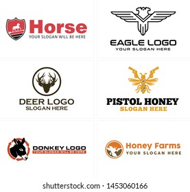 Animal Logo Design With Eagle Horse Deer Donkey And Bee Pistol Suitable For Zoo Pet Shop Farms Cultivation Beekeeping