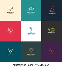 Animal logo design. Line art style. Vector icon set 