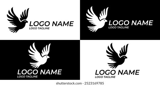 Diseño de logotipo animal en forma de águila voladora en blanco y negro