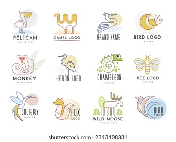 Animal logo. Different identity brand with various animals recent vector collection