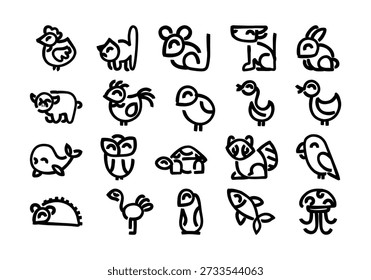 Conjunto de iconos de elementos de logotipo animal 