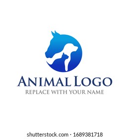 Animal Logo With Horse Dog And Cat Icon