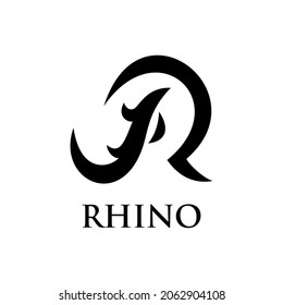 Animal logo with initial R for Rhino Design element for logo, poster, card, banner, emblem, t shirt. Vector illustration