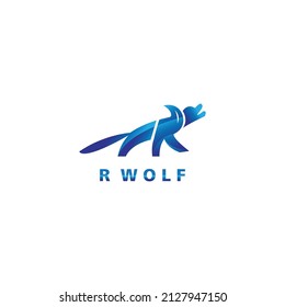 animal logo initials R illustration wolf design vector element