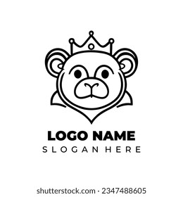 logotipo animal mono con diseño de estilo de arte de línea de la corona