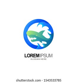 animal logo shark and sea template
