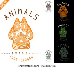 Animal logo (sign, emblem, symbol)with paw and claws made in a decorative manner of orange with several color options