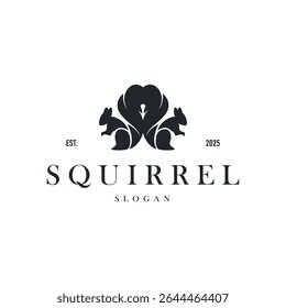 animal logo squirrel black silhouette design minimalist simple black and white design vintage concept as a symbol illustration template for brand or poster