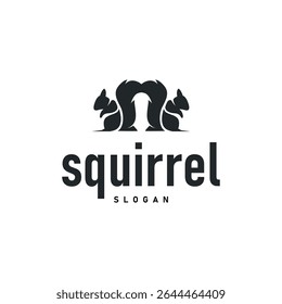 animal logo squirrel black silhouette design minimalist simple black and white design vintage concept as a symbol illustration template for brand or poster