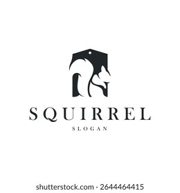 animal logo squirrel black silhouette design minimalist simple black and white design vintage concept as a symbol illustration template for brand or poster
