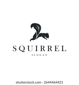animal logo squirrel black silhouette design minimalist simple black and white design vintage concept as a symbol illustration template for brand or poster
