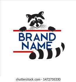 Animal logo, vector illustration of raccoons, black & white