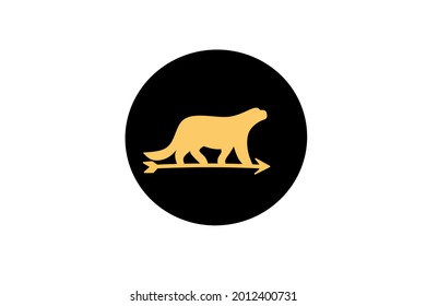 Tierlogo eines wandernden Raubtieres mit Pfeilen direkt vor weißem Hintergrund.  Raubtier-Logo-Konzept, einfach, modern, schwanz