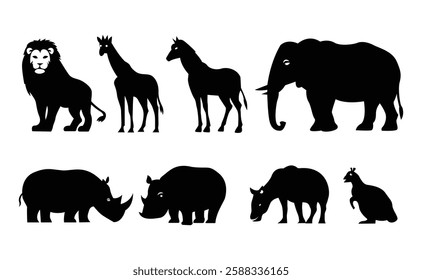 Animal logos collection. Animal logo set.Geometrical abstract logos. Icon design.Simple Black and White Animal Silhouettes Collection. set of various animal silhouettes in black on a white background.