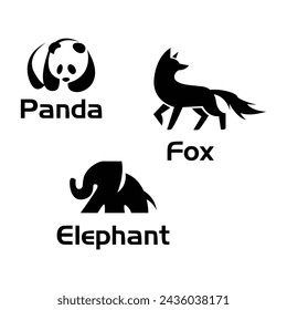 Animal Logos. Fox Logo. Elephant logo. Panda Logo. Vector Animal Logos. EPS10