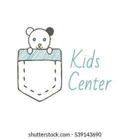 Animal logotype children's store concept. Illustration of bear in the pocket.