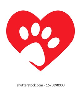 Animal love concept graphic with heart icon and animal foot print