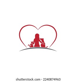 Animal Love Icon Concept Isolated Premium Vector. Cartoon Vector Icon Illustration. Dog Silhouette with a hug for the Dog Spa Logo Design Template. Perfect for pet shops, pet clinics designs.