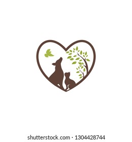 Animal love logo vector. dog and cat.