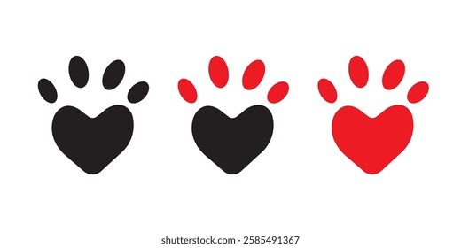 Animal love symbol or cat paw with heart vector